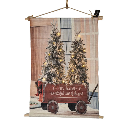 Kerst Wanddoek met led verlichting Wonderful Time - 60x45