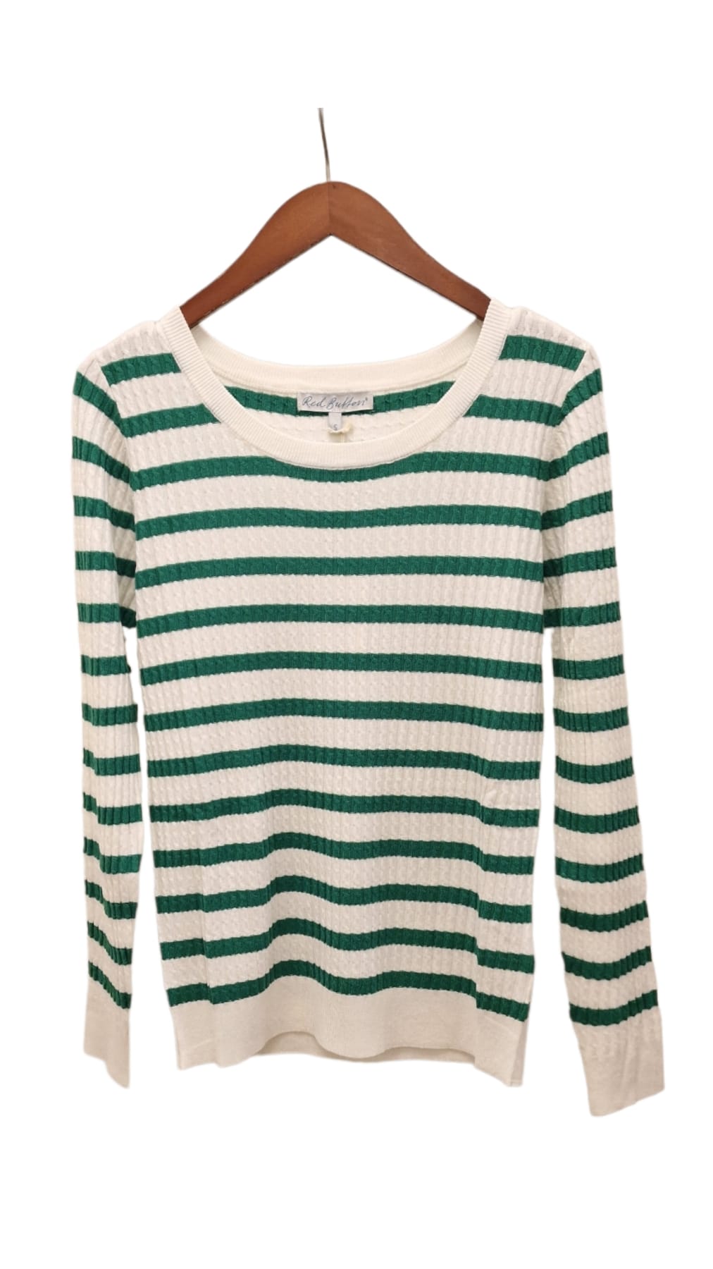 Red button Sweet cable stitch & stripe - Green