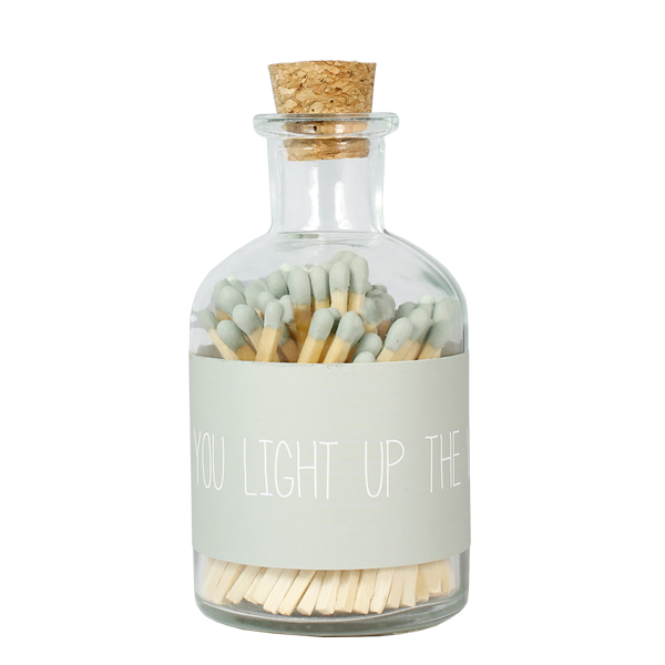 Glazen flesje met lucifers - You light up the world - Groen